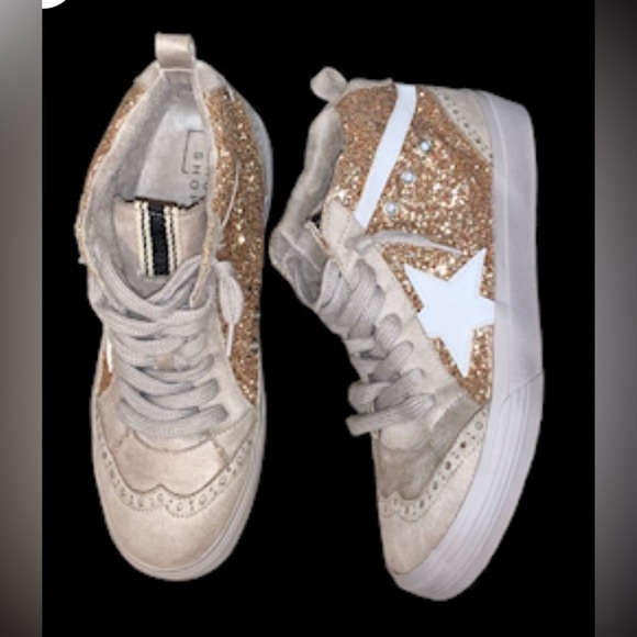 ShuShop shu shop RINA Hi-Top sneakers gold glitter tennis shoes women’s size 6.5 - Picture 5 of 14